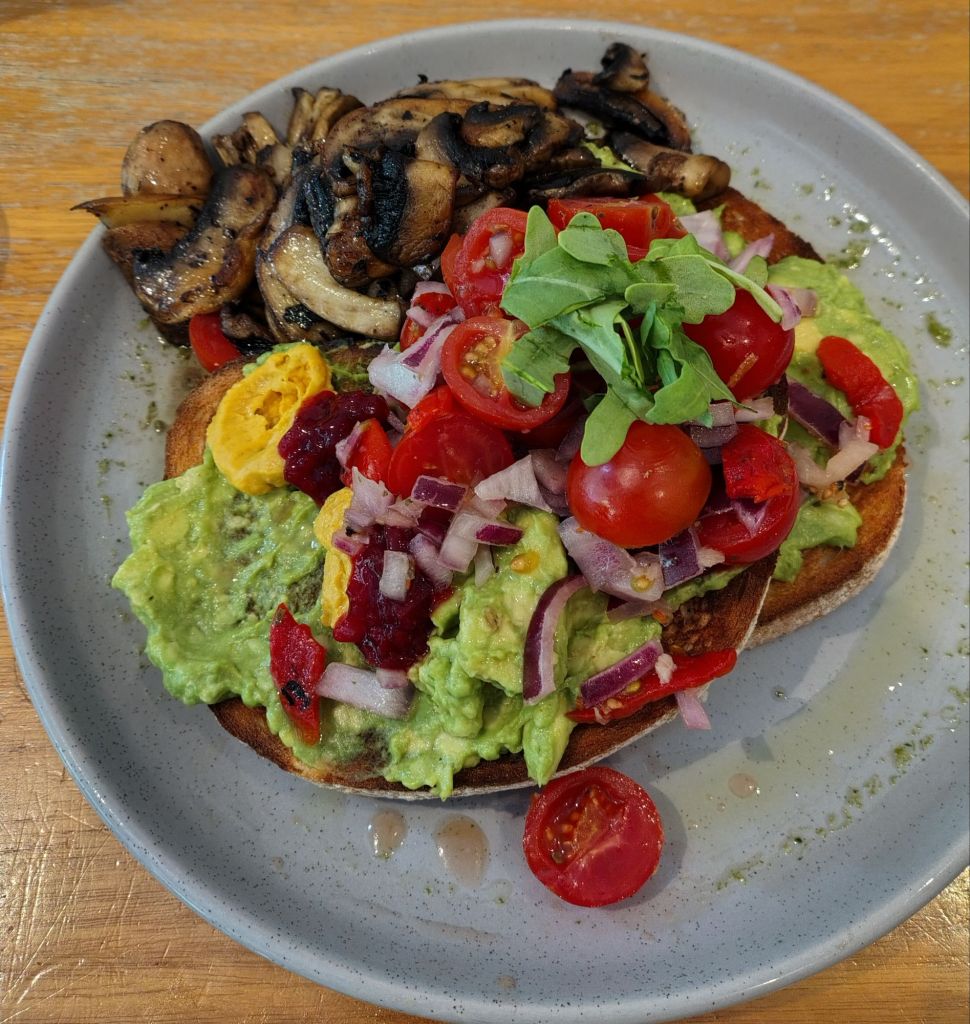 The vegan smashed avocado on toast from the BT Dubs Cafe in Warburton, Victoria