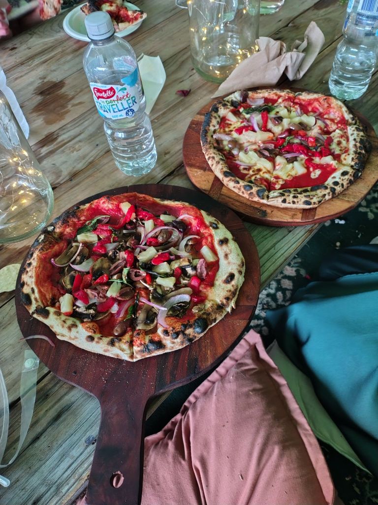 Homemade veggies pizzas from "Happy Camper" - the wedding caterers